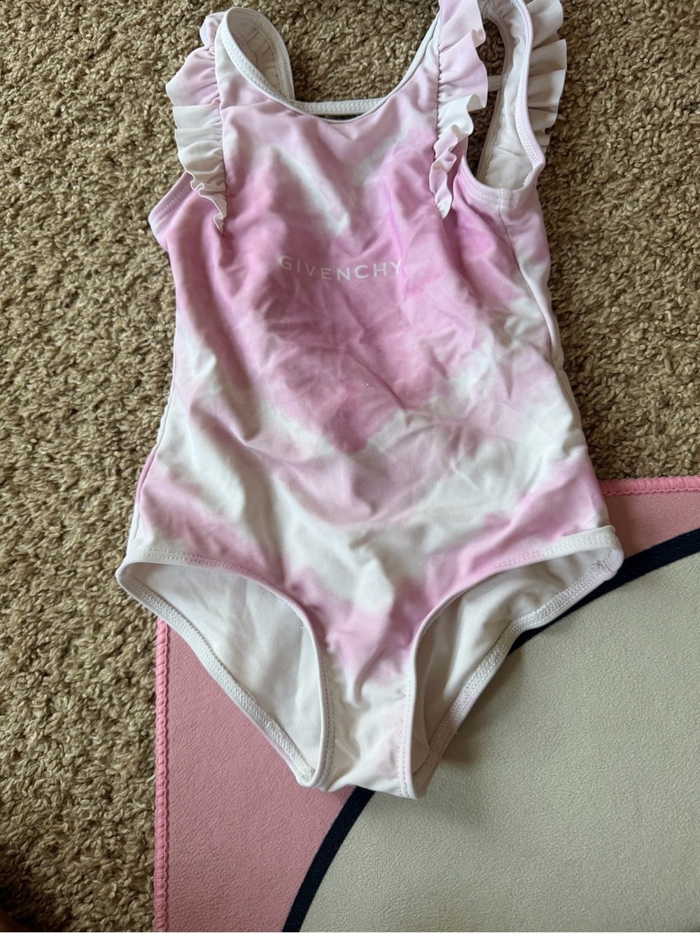 Givenchy Pink and White Tie-Dye Ruffle Strap One-Piece Swimsuit